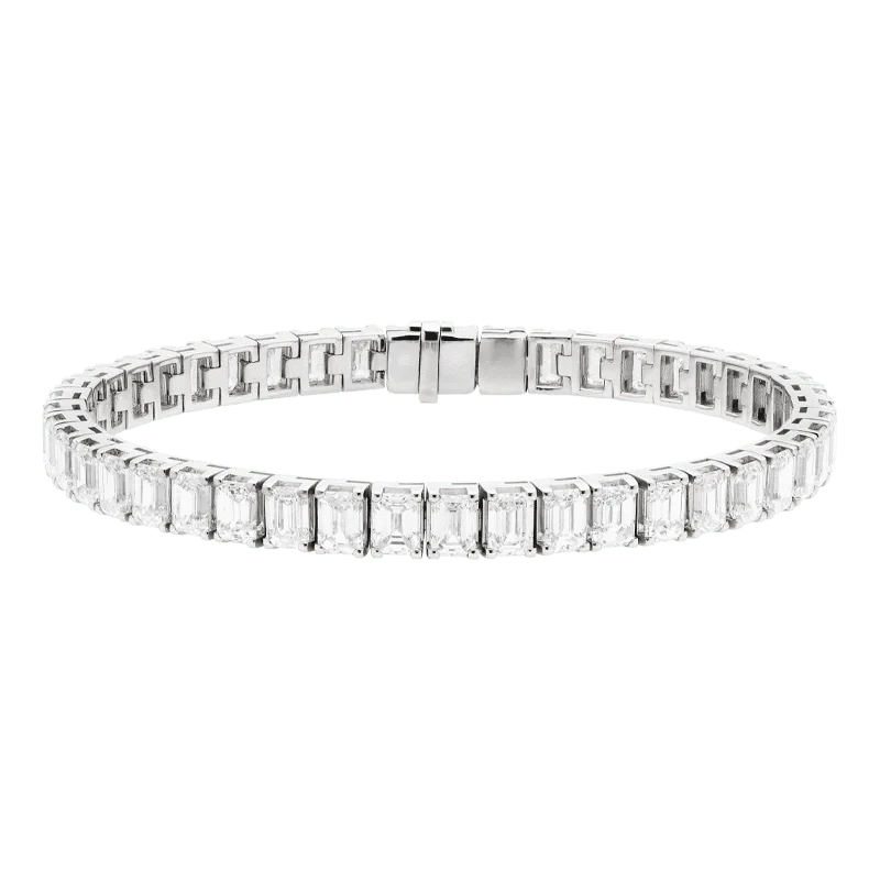 7" Emerald Cut Lab Grown Diamond Tennis Bracelet in 14K White Gold (27 Ct. Tw. - E - F / VS1) - Susan Blake Jewelry