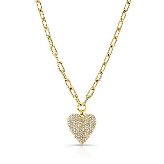 14K Yellow Gold Pave Diamond Heart Paperclip Necklace - Susan Blake Jewelry