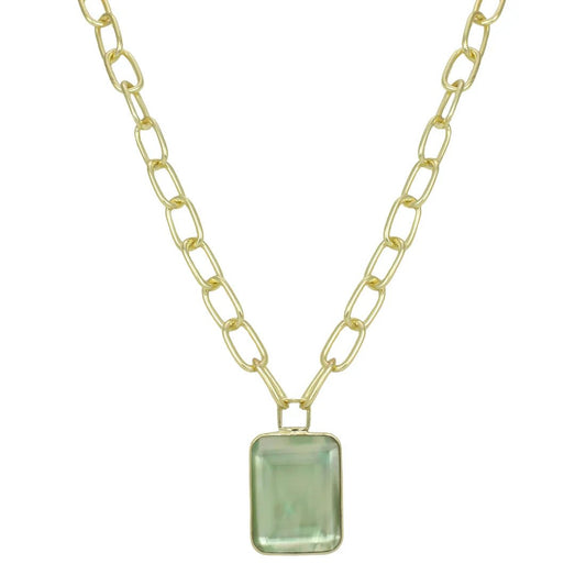 18K Gold Plated Green Amethyst Rectangle Pendant Necklace - Susan Blake Jewelry