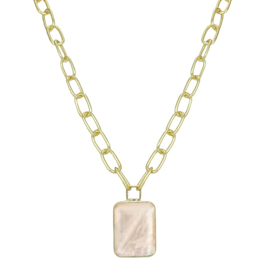 18K Gold Plated Morganite Rectangle Pendant Necklace - Susan Blake Jewelry