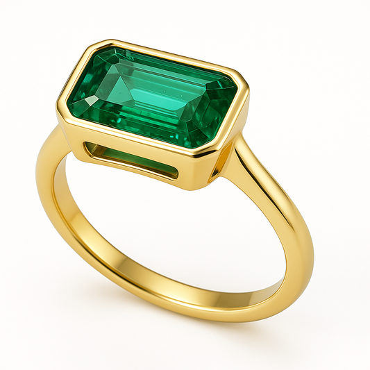East-West Bezel Set Lab Grown Emerald Ring  Susan Blake Jewelry